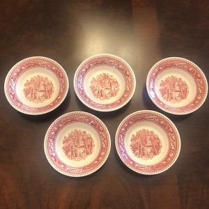 Royal China l 5 Memory Lane Red Berry Bowls 5.5" Boy Well Acorns Oak Leaves